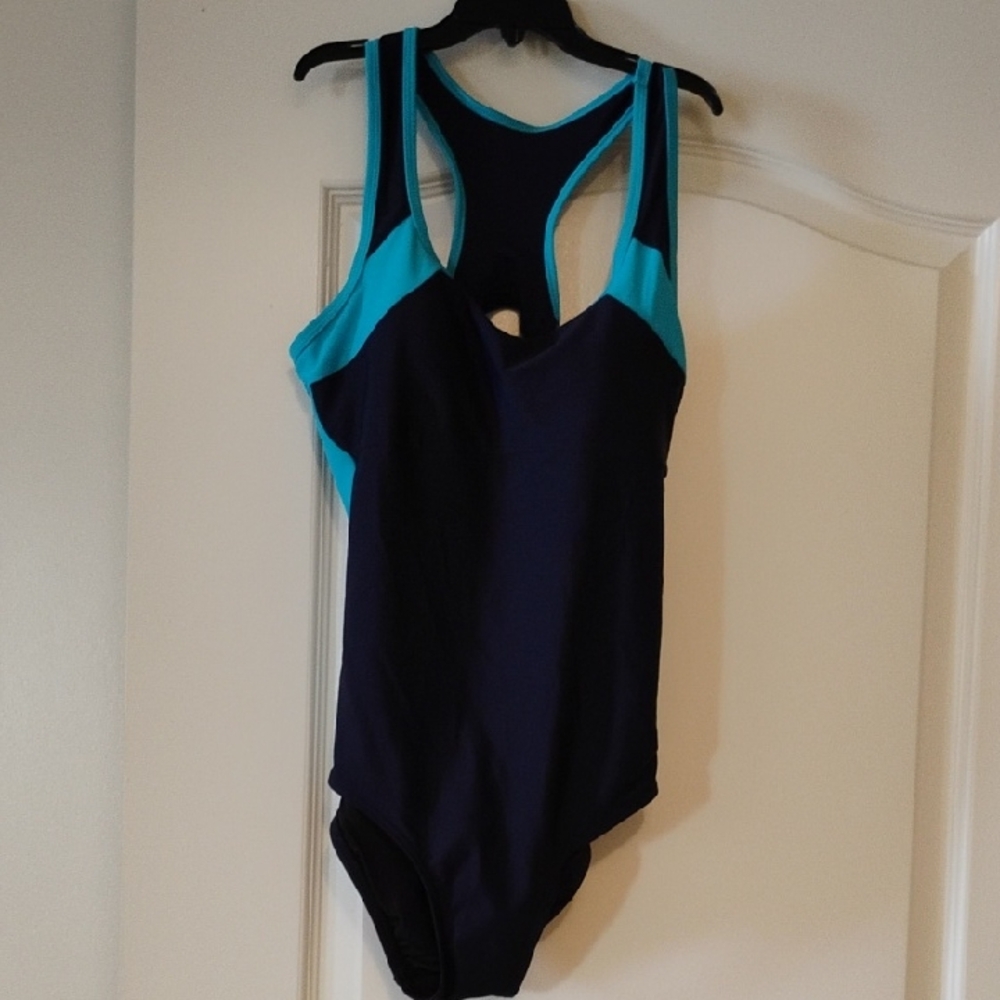 Stylish Women's Navy and Aqua One-Piece Swimsuit